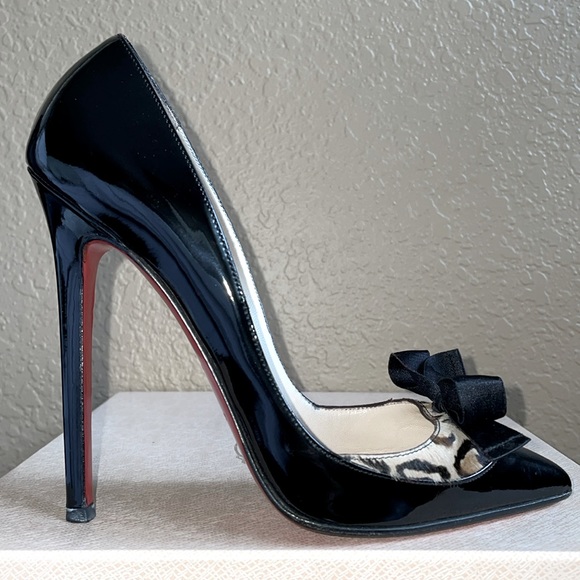 Christian Louboutin Lova 120 Leopard Bow Pigalle Pointy Pumps Size 37 So Kate - Picture 3 of 12